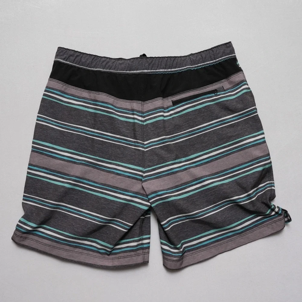 Speedo‎ Swim Shorts Mens XL Gray Multicolor Stripe Lined Drawstring Pocket